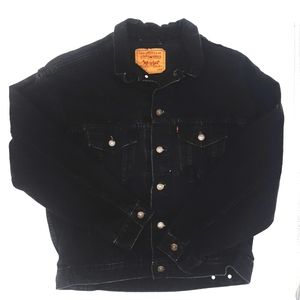 Vintage Levis Red Tag - Size Large - Black Trucker Jean Jacket - Made in…